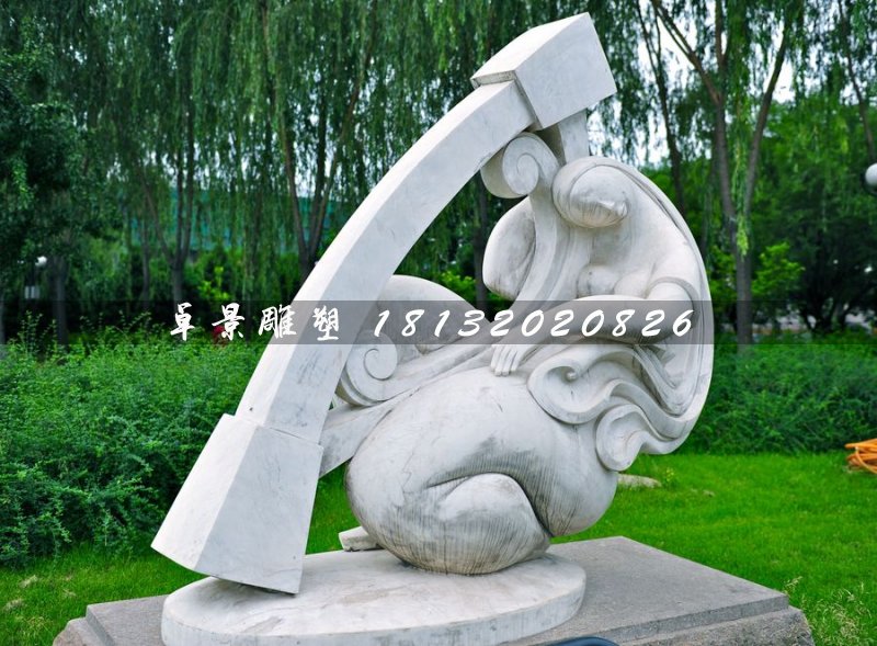 彈豎琴石雕，公園抽象人物石雕