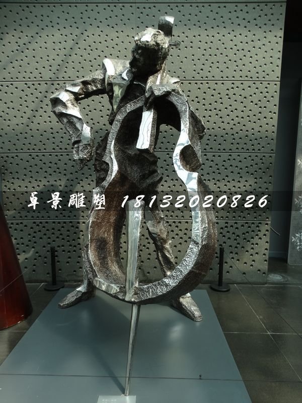 拉大提琴雕塑，不銹鋼景觀雕塑