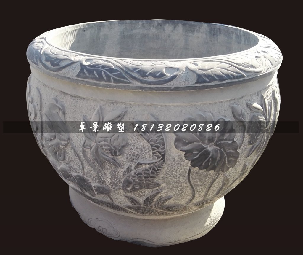 青石荷花魚(yú)水盆，仿古石水缸 (3)