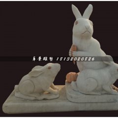 小白兔吃胡蘿卜石雕，公園動(dòng)物石雕