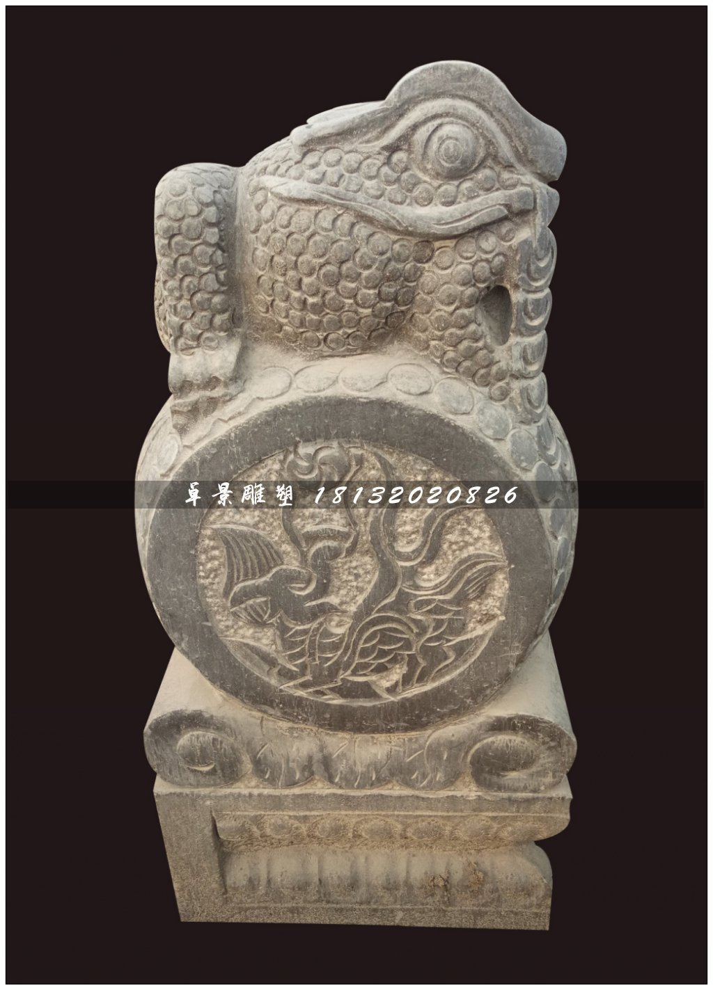 青石抱鼓石，金蟾門墩雕塑 (2)