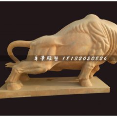 開荒牛石雕，晚霞紅石雕牛