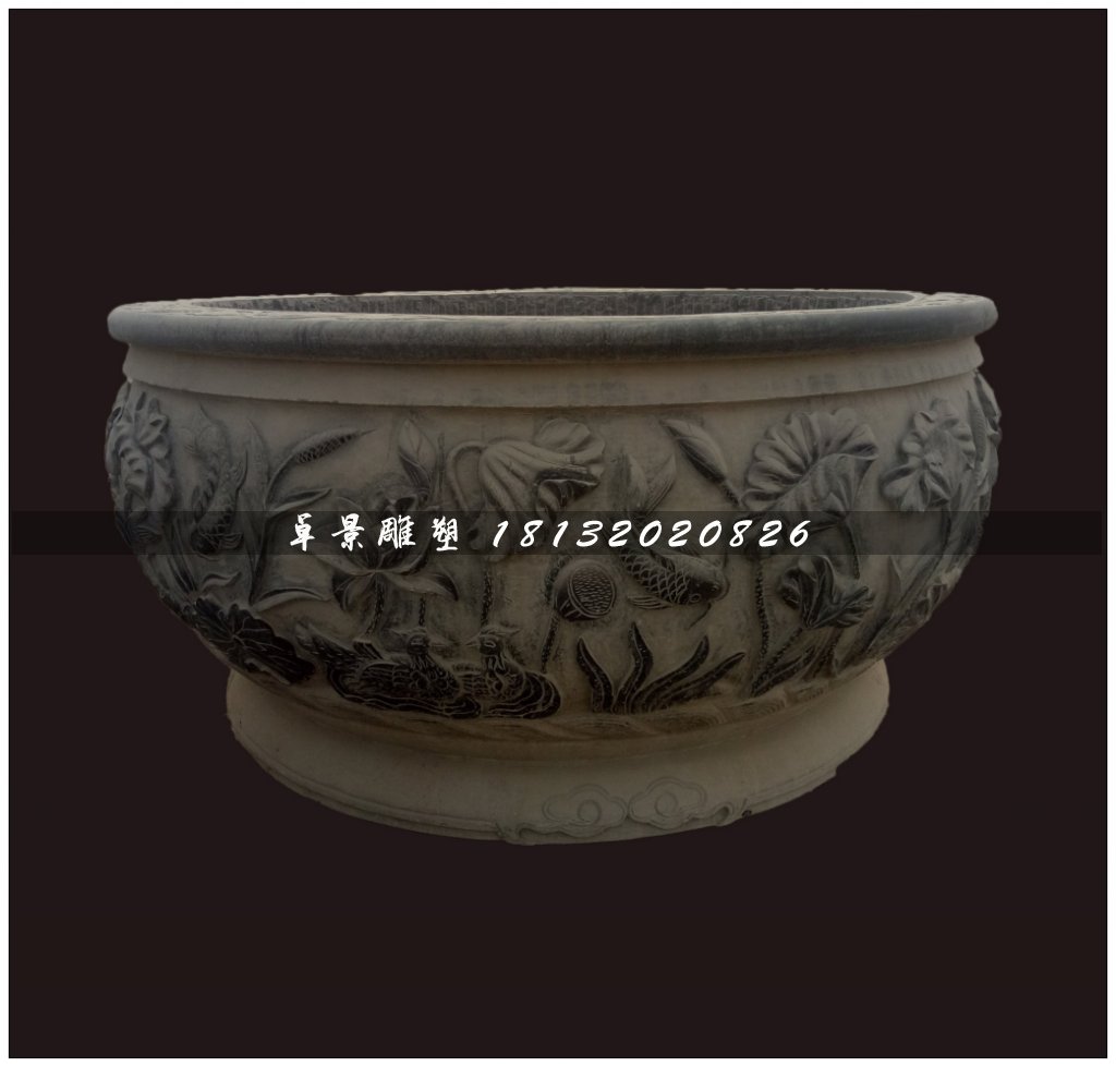 仿古水缸，青石水缸雕塑