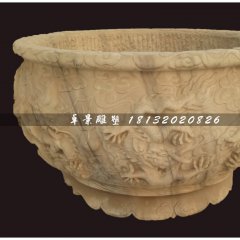 大理石水缸雕塑，仿古水盆雕塑