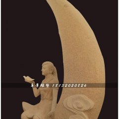 坐在月亮上的女孩石雕，公園景觀石雕