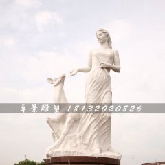 鹿與美女石雕，漢白玉公園石雕