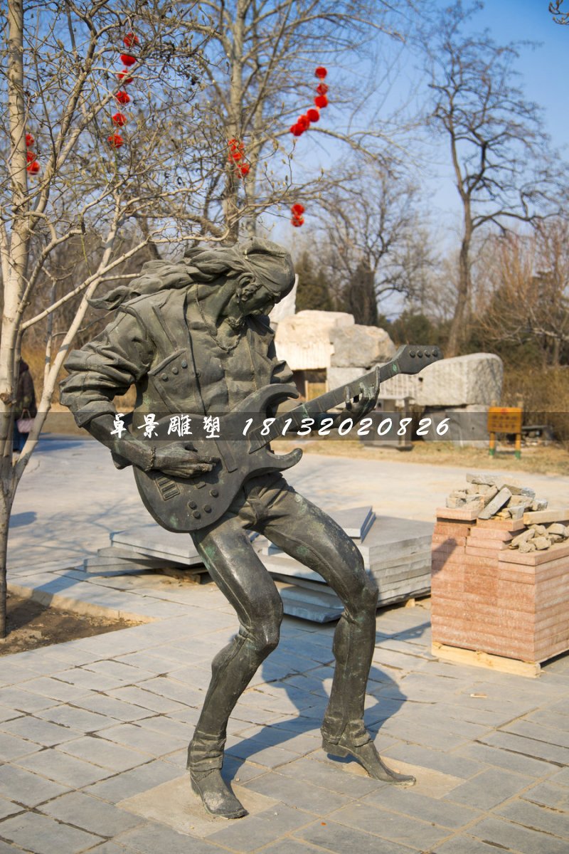吉他手銅雕，公園人物銅雕 (3)