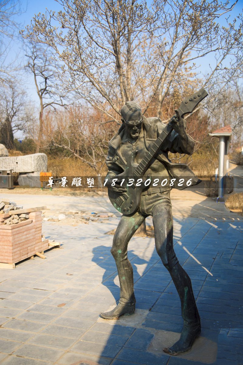 吉他手銅雕，公園人物銅雕 (2)