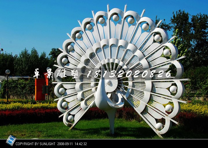 孔雀雕塑，不銹鋼抽象孔雀 (2)