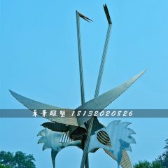 抽象仙鶴雕塑，不銹鋼抽象動(dòng)物