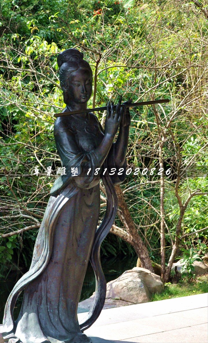 古代樂妓雕塑，公園人物銅雕 (2)