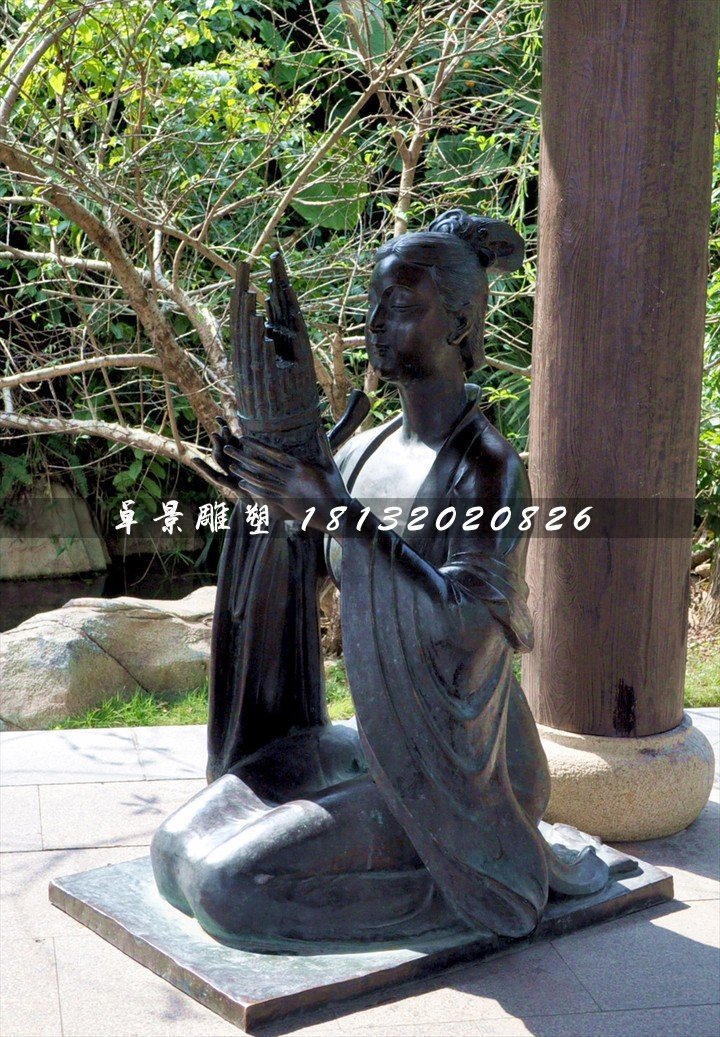 古代樂妓雕塑，公園人物銅雕 (4)
