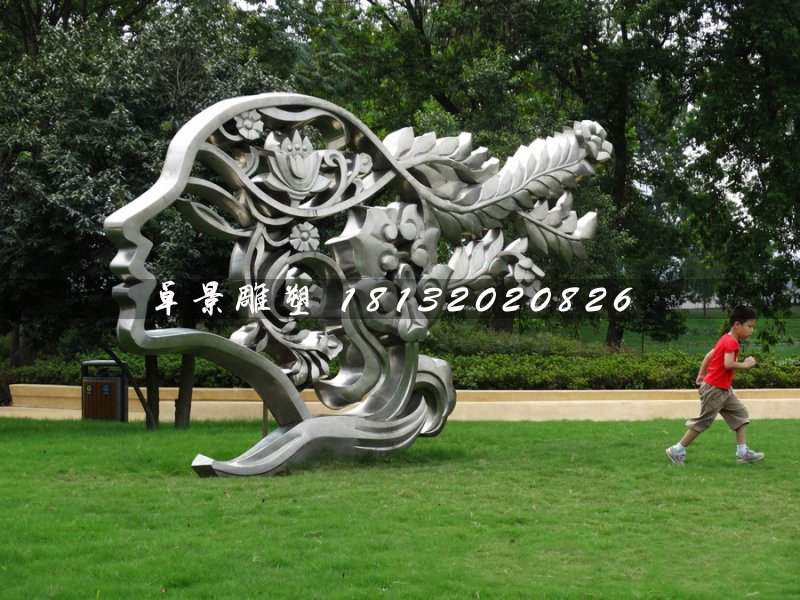 不銹鋼美女頭像雕塑，公園景觀雕塑