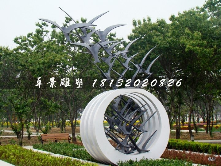 不銹鋼抽象大雁雕塑，公園景觀雕塑