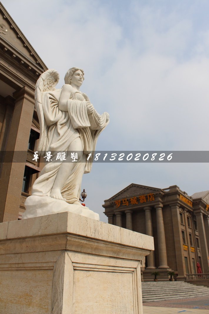 西方天使石雕，漢白玉景觀石雕
