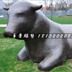 臥著的牛銅雕，公園抽象動(dòng)物雕塑