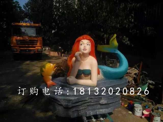玻璃鋼美人魚雕塑，玻璃鋼彩繪雕塑 (2)