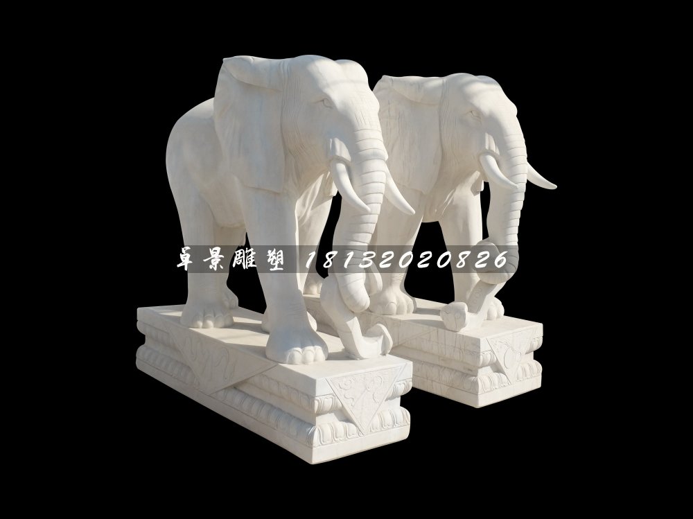 如意大象石雕，漢白玉大象雕塑