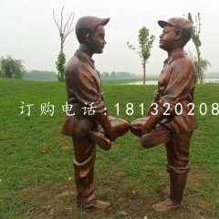 小孩斗雞銅雕，公園人物雕塑