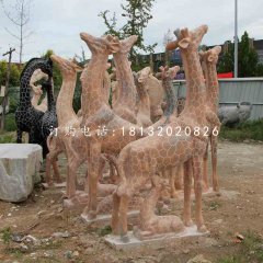 長(zhǎng)頸鹿石雕，公園晚霞紅動(dòng)物雕塑