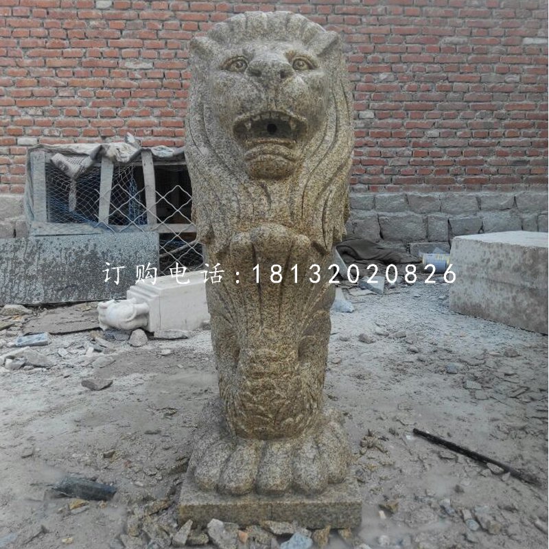 魚(yú)尾獅石雕，砂巖動(dòng)物雕塑 (2)