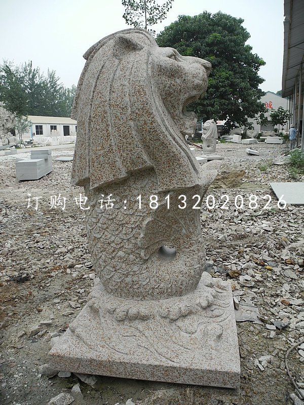 魚(yú)尾獅石雕，砂巖動(dòng)物雕塑