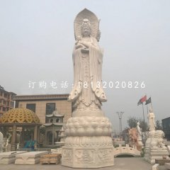 大型三面觀音石雕，漢白玉佛像