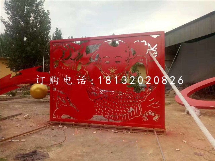 小孩鯉魚剪紙雕塑，不銹鋼景觀雕塑