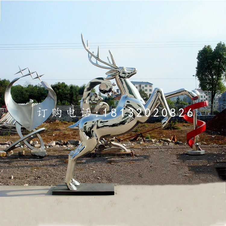 馴鹿雕塑，不銹鋼動物雕塑