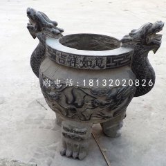 三足香爐石雕，青石圓形香爐