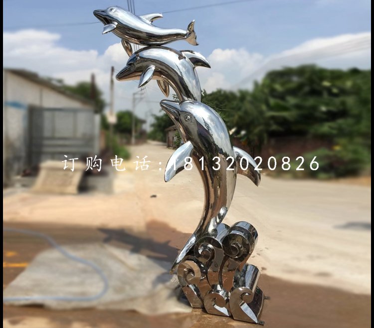海豚戲水雕塑,不銹鋼動(dòng)物雕塑