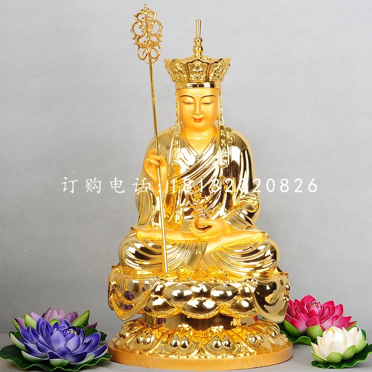 貼金地藏王銅雕，坐式佛像銅雕