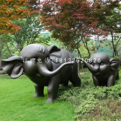 母子象雕塑，玻璃鋼仿銅動物