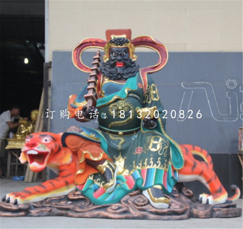 騎虎財(cái)神雕塑，玻璃鋼武財(cái)神