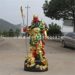 玻璃鋼彩繪關公，拿刀關公刀雕塑