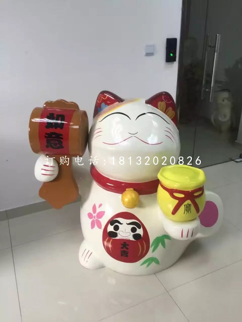 彩繪招財(cái)貓雕塑，玻璃鋼卡通雕塑 (4)