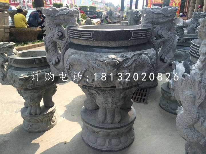 青石香爐，寺廟三足香爐