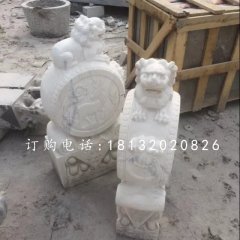 石雕獅子門(mén)墩漢白玉門(mén)墩雕塑
