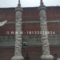 石雕盤(pán)龍柱，廣場(chǎng)柱子雕塑