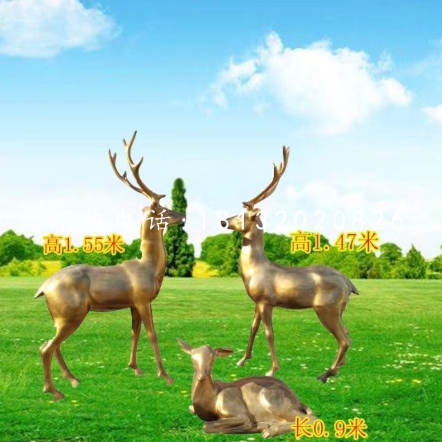 玻璃鋼仿銅小鹿，小鹿一家雕塑