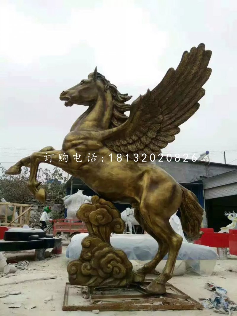 馬踏祥云雕塑，玻璃鋼仿銅飛馬 (1)