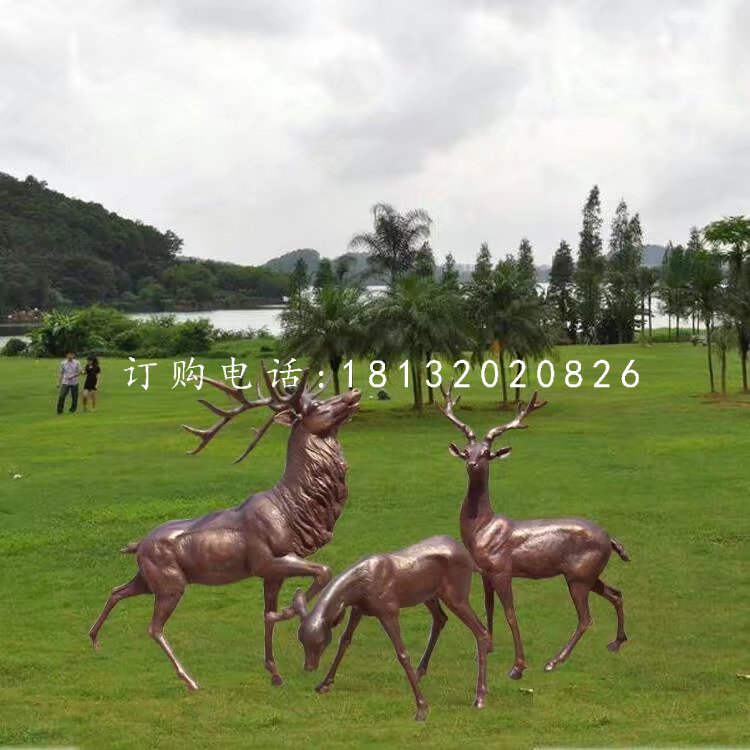 玻璃鋼仿銅馴鹿雕塑，公園動(dòng)物雕塑