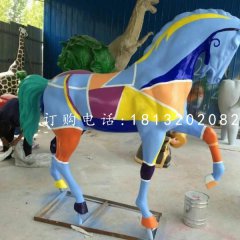 玻璃鋼彩繪馬雕塑，公園動(dòng)物雕塑