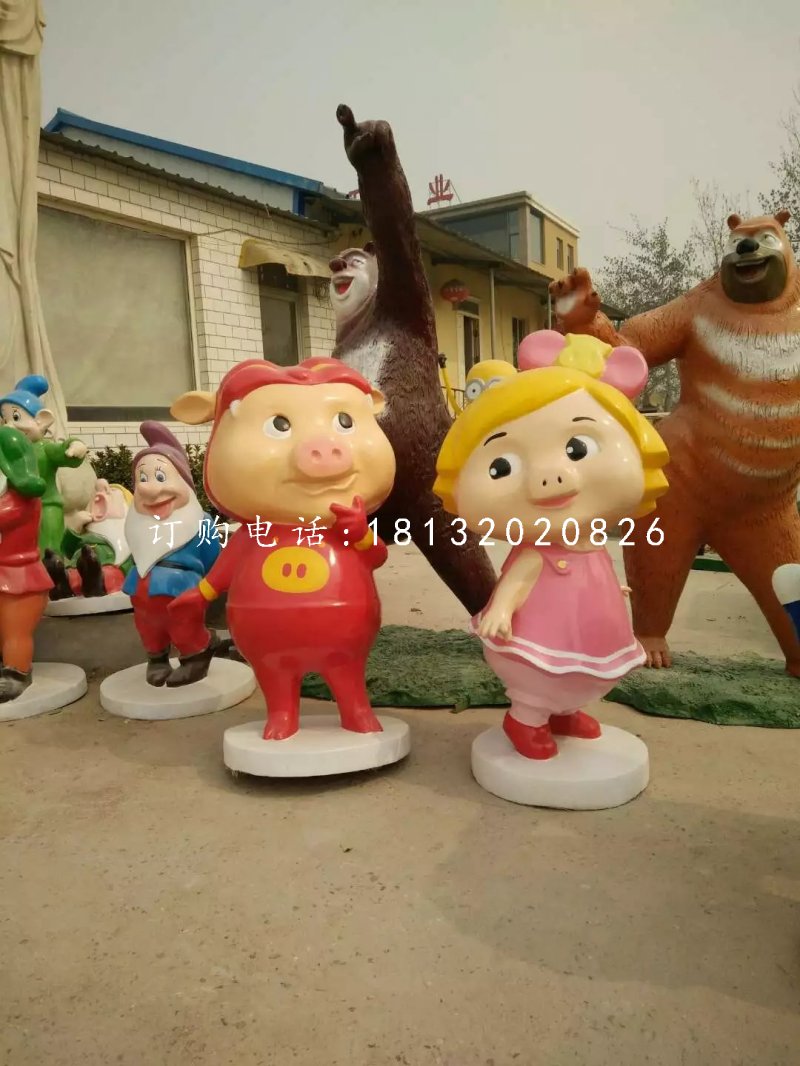 豬豬俠與菲菲公主雕塑，玻璃鋼卡通雕塑