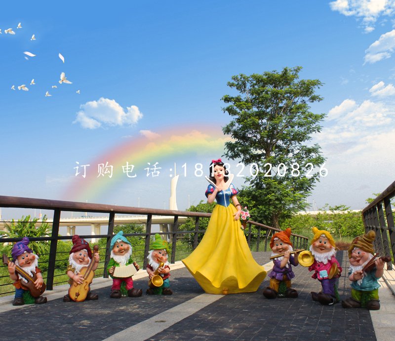 白雪公主小矮人雕塑,公園卡通人物
