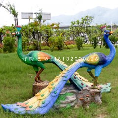 彩繪孔雀雕塑，玻璃鋼動(dòng)物雕塑