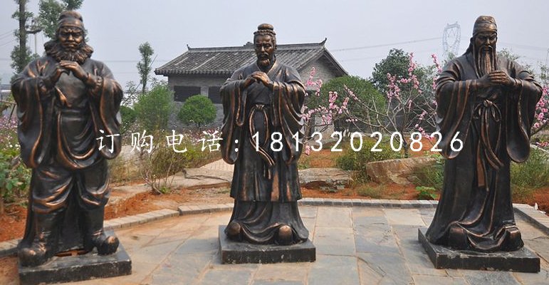 桃園三結(jié)義雕塑，玻璃鋼仿銅古代人物