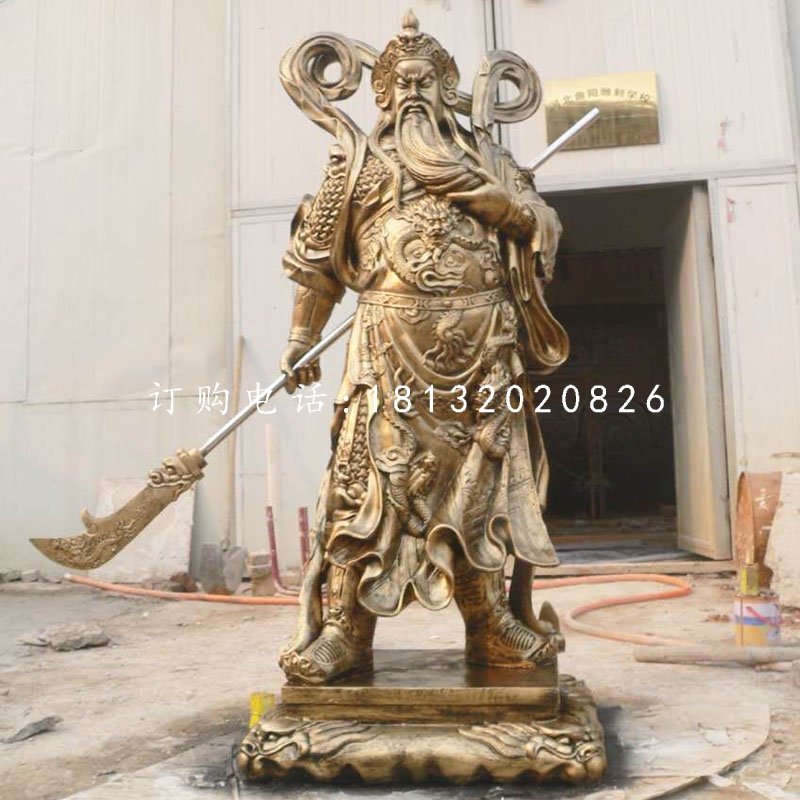 提刀關(guān)公雕塑，玻璃鋼仿銅雕塑