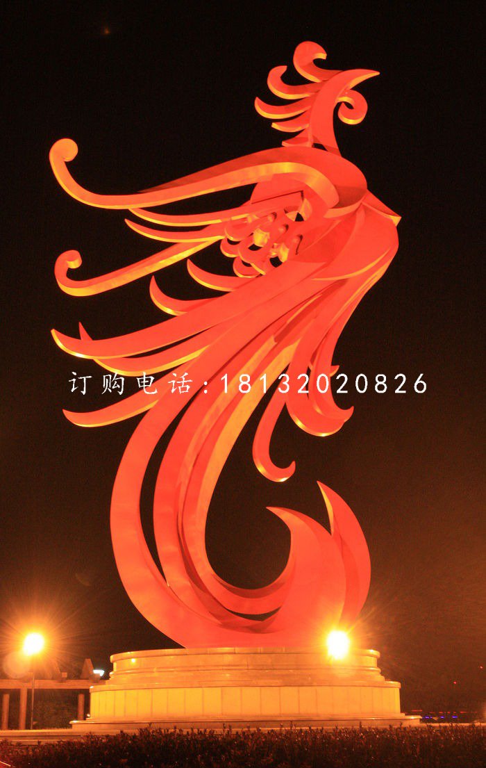 不銹鋼鳳凰雕塑，廣場抽象鳳凰