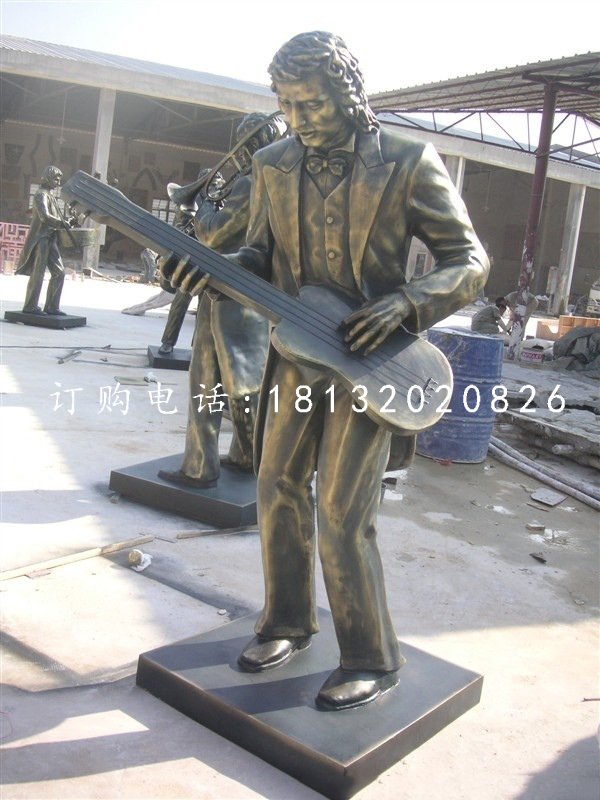 彈吉他雕塑,玻璃鋼仿銅音樂家